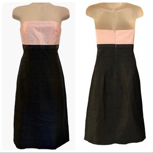 Preppy Girl Black & Pink Silk Strapless Midi Dress Size 8